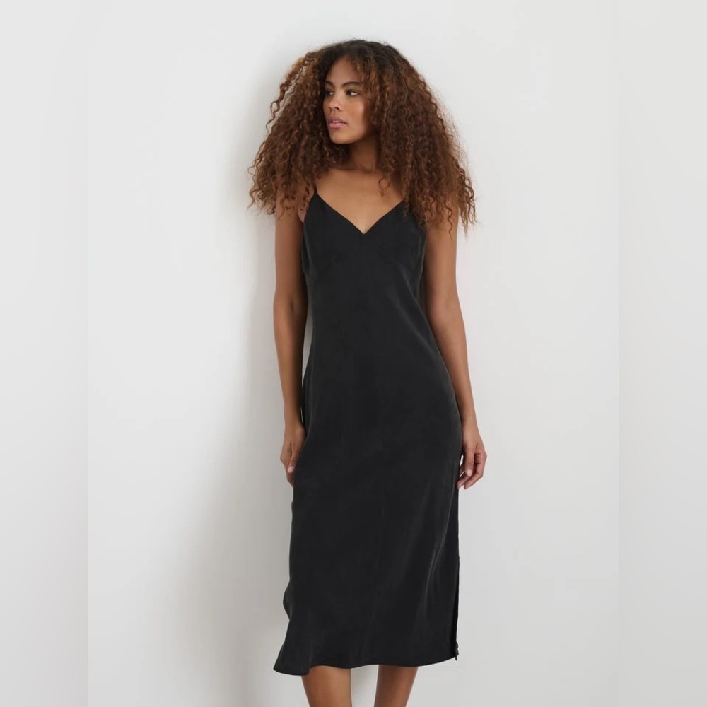 NEW NWT Alex Mill Carly Cami Slip Midi Dress In Cupro Washed Black